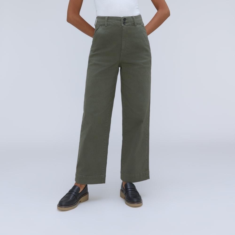 Everlane Organic Cotton Wide Leg Pant Size 2 Green Comfort Utility Straight Leg